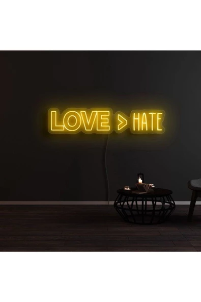 Twins Led Aydınlatma LOVE > HATE Yazılı Neon Tabela