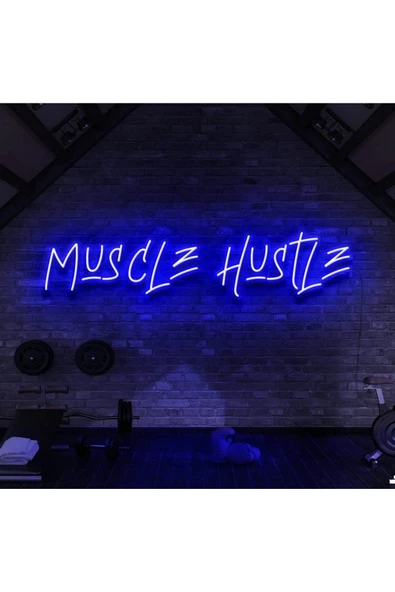 Twins Led Aydınlatma MUSCLE HUSTLE Yazılı Neon Tabela ürün görseli 1