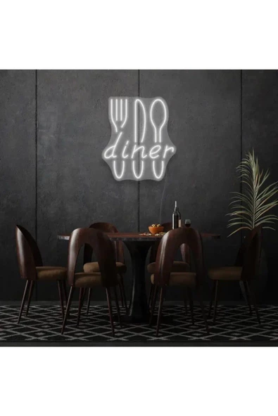 Twins Led Aydınlatma Restoranlara Özel Diner Yazılı Çatal,Bıçak,Kaşık Şekilli Neon Tabela