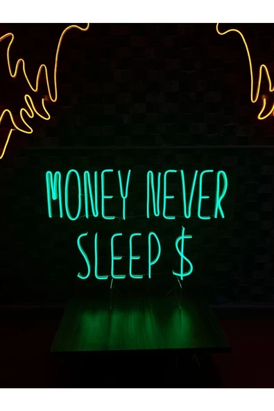 Twins Led Aydınlatma MONEY NEVER SLEEP$ Yazılı Neon Tabela - Resim 2