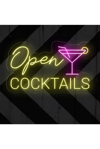 Twins Led Aydınlatma Open COCKTAILS Yazılı ve Şekilli Neon Tabela