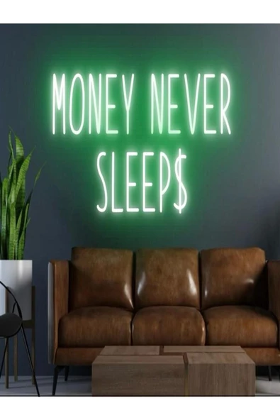 Twins Led Aydınlatma MONEY NEVER SLEEP$ Yazılı Neon Tabela ürün görseli 1