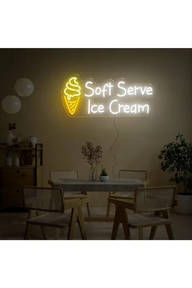 Twins Led Aydınlatma Soft Serve Ice Cream Yazılı ve Şekilli Neon Tabela