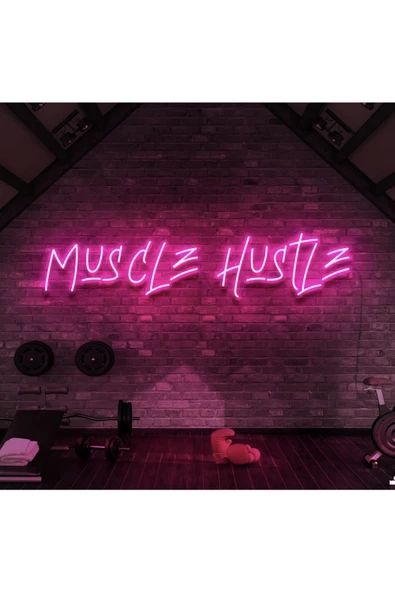 Twins Led Aydınlatma MUSCLE HUSTLE Yazılı Neon Tabela ürün görseli 1