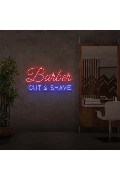 Twins Led Aydınlatma Barber CUT & SHAVE Yazılı Neon Tabela ürün görseli 1