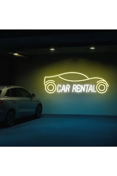 Twins Led Aydınlatma CAR RENTAL Yazılı ve Şekilli Neon Tabela