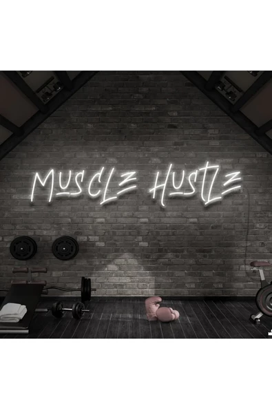 Twins Led Aydınlatma MUSCLE HUSTLE Yazılı Neon Tabela ürün görseli 1