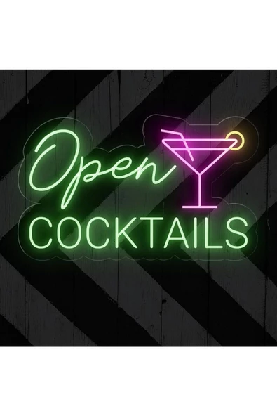 Twins Led Aydınlatma Open COCKTAILS Yazılı ve Şekilli Neon Tabela ürün görseli 1