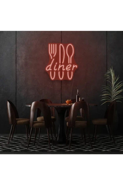 Twins Led Aydınlatma Restoranlara Özel Diner Yazılı Çatal,Bıçak,Kaşık Şekilli Neon Tabela ürün görseli 1