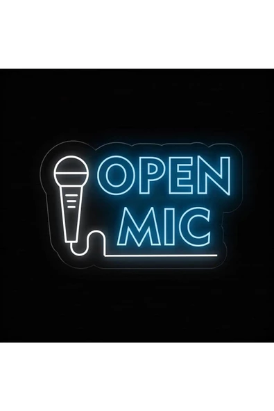 Twins Led Aydınlatma OPEN MIC Yazılı ve Şekilli Neon Tabela - 1