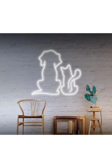 Twins Led Aydınlatma Kedi ve Köpek Figürlü Neon Tabela ürün görseli 1