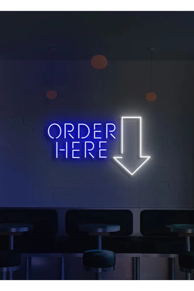 Twins Led Aydınlatma ORDER HERE Yazılı ve Şekilli Neon Tabela - 1