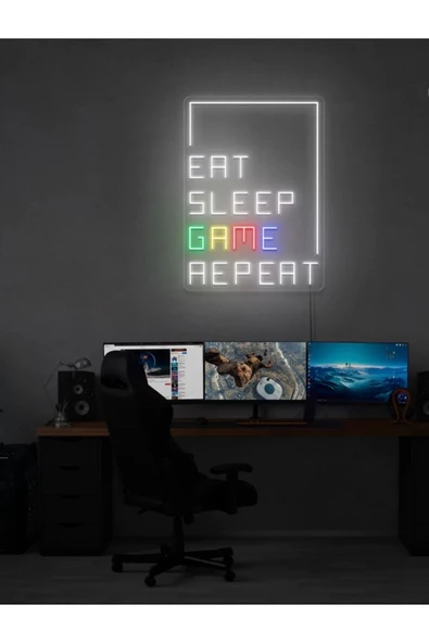Twins Led Aydınlatma EAT SLEEP GAME REPEAT Yazılı Neon Tabela ürün görseli 1