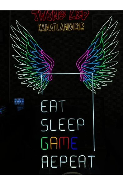 Twins Led Aydınlatma EAT SLEEP GAME REPEAT Yazılı Neon Tabela - Resim 2