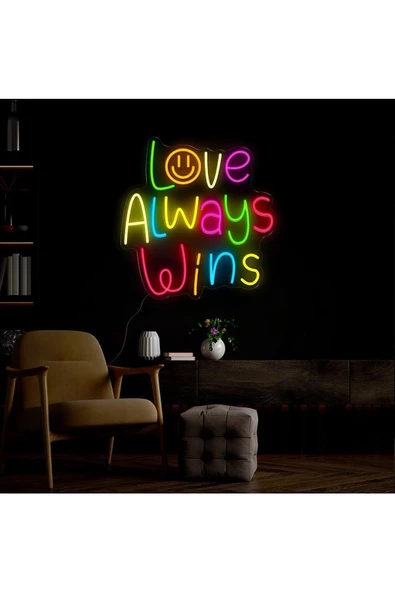 Twins Led Aydınlatma Love Always Wins Yazılı Neon Tabela