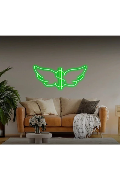 Twins Led Aydınlatma Dolarlı Kanat Şekilli Neon Tabela ürün görseli