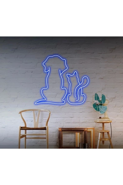 Twins Led Aydınlatma Kedi ve Köpek Figürlü Neon Tabela