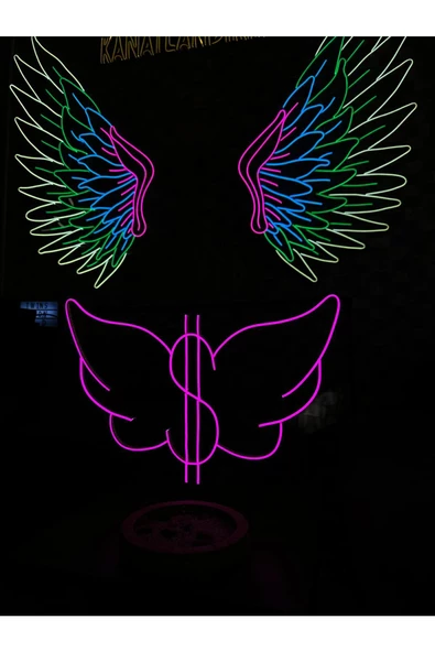 Twins Led Aydınlatma Dolarlı Kanat Şekilli Neon Tabela - 2