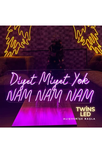 Twins Led Aydınlatma Diyet Miyet Yok NAM NAM NAM Yazılı Neon Tabela - Resim 2