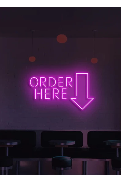 Twins Led Aydınlatma ORDER HERE Yazılı ve Şekilli Neon Tabela ürün görseli 1