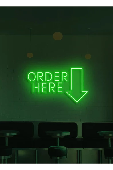 Twins Led Aydınlatma ORDER HERE Yazılı ve Şekilli Neon Tabela ürün görseli 1