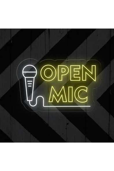Twins Led Aydınlatma OPEN MIC Yazılı ve Şekilli Neon Tabela - 1