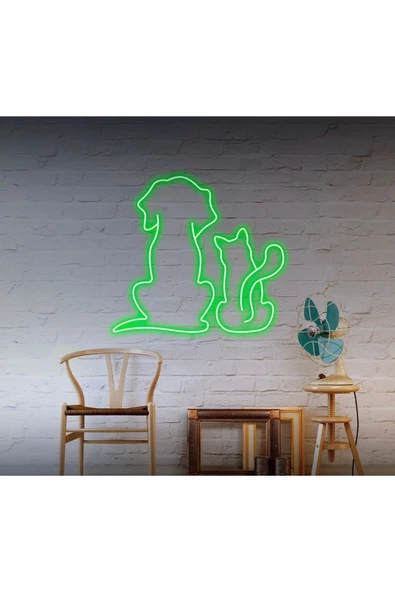 Twins Led Aydınlatma Kedi ve Köpek Figürlü Neon Tabela