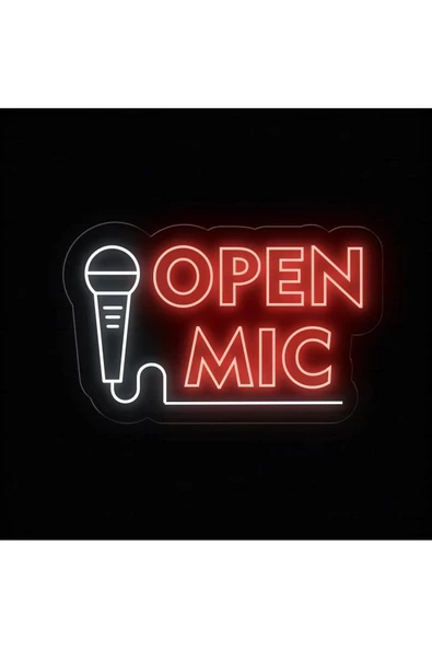 Twins Led Aydınlatma OPEN MIC Yazılı ve Şekilli Neon Tabela ürün görseli