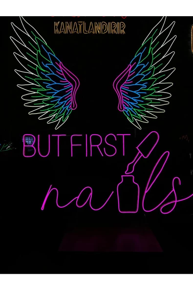 Twins Led Aydınlatma But First Nails Yazılı ve Oje Şekilli Neon Tabela - Resim 2