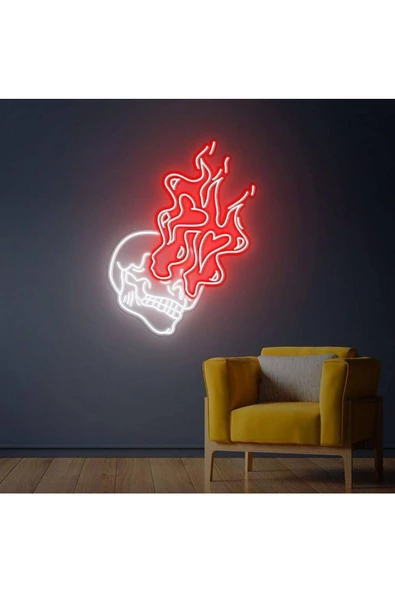 Twins Led Aydınlatma Ateşli Kurukafa Neon Tabela