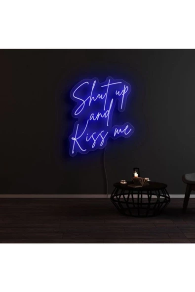 Twins Led Aydınlatma Shut Up and Kiss Me Yazılı Neon Tabela