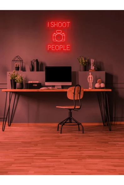Twins Led Aydınlatma I SHOOT PEOPLE Yazılı ve Şekilli Neon Tabela