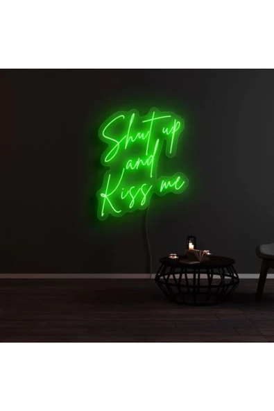 Twins Led Aydınlatma Shut Up and Kiss Me Yazılı Neon Tabela