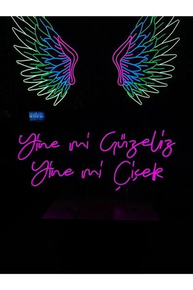 Twins Led Aydınlatma Yine mi Güzeliz Yine Mi Çiçek Yazılı Neon Tabela - 4