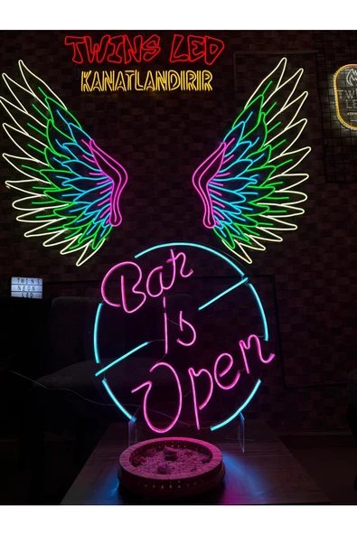 Twins Led Aydınlatma Bar is Open Yazılı Neon Tabela - Resim 2