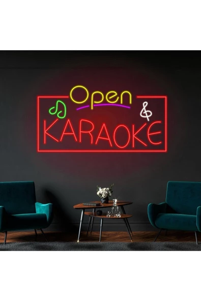 Twins Led Aydınlatma Open KARAOKE Yazılı ve Şekilli Neon Tabela