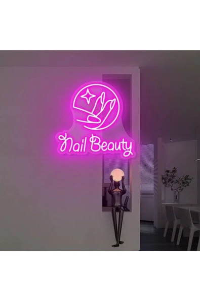 Twins Led Aydınlatma Nail Beauty Yazılı ve Tırnak Şekilli Neon Tabela