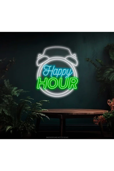 Twins Led Aydınlatma Happy HOUR Yazılı Saat Figürlü Neon Tabela ürün görseli