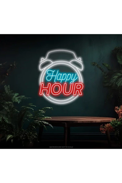 Twins Led Aydınlatma Happy HOUR Yazılı Saat Figürlü Neon Tabela ürün görseli 1