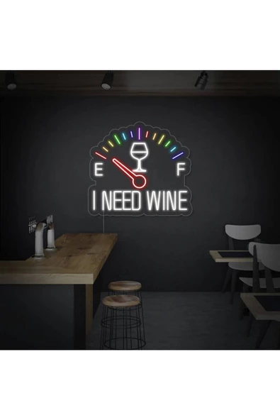 Twins Led Aydınlatma I NEED WINE Yazılı ve Şekilli Neon Tabela