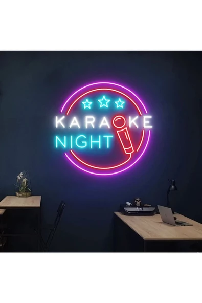 Twins Led Aydınlatma KARAOKE NIGHT Yazılı ve Şekilli Neon Tabela - 1