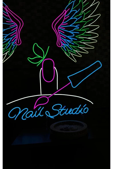 Twins Led Aydınlatma Nail Studio Yazılı ve Şekilli Neon Tabela - Resim 2