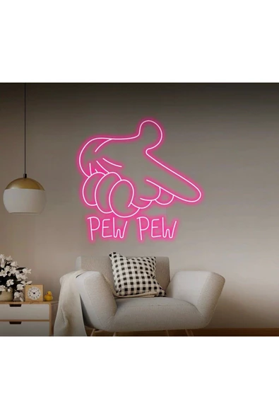 Twins Led Aydınlatma PEW PEW Yazılı ve Şekilli Neon Tabela ürün görseli 1
