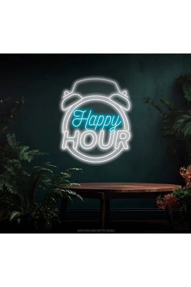 Twins Led Aydınlatma Happy HOUR Yazılı Saat Figürlü Neon Tabela ürün görseli