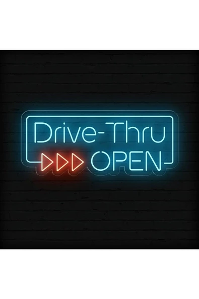 Twins Led Aydınlatma Drive-Thru OPEN Yazılı Neon Tabela