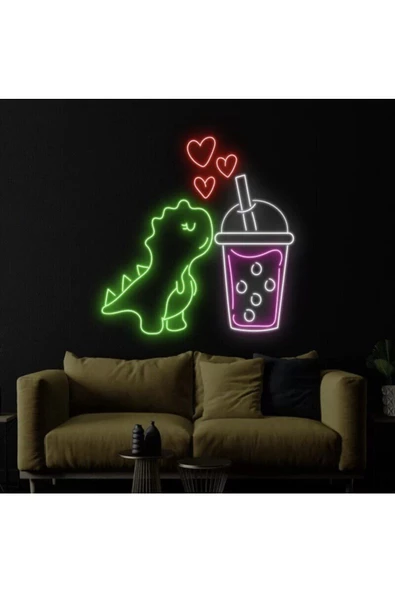 Twins Led Aydınlatma Bubble Tea Ve Dinozor Figürlü Neon Tabela ürün görseli 1