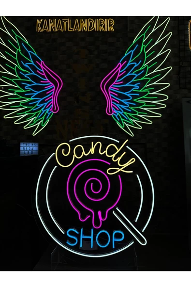 Twins Led Aydınlatma Candy SHOP Yazılı ve Şekilli Neon Tabela - Resim 2