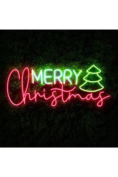 Twins Led Aydınlatma MERRY Christmas Yazılı ve Şekilli Neon Tabela - Resim 2