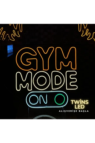 Twins Led Aydınlatma GYM MODE ON Yazılı ve Şekilli Neon Tabela - Resim 2