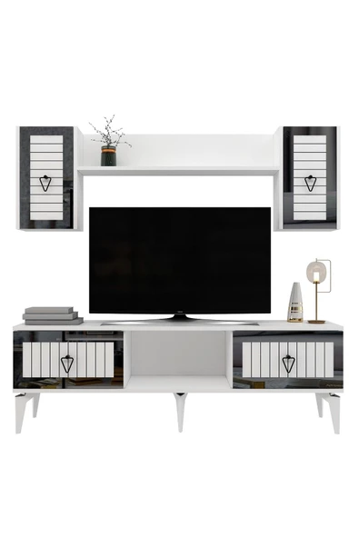 DemonteHome LİNDADH RAFLI TV ÜNİTESİ TAKIMI BEYAZ GÜMÜŞ - 5